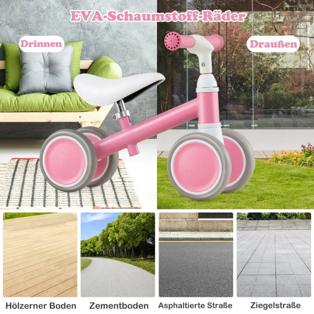 Coast Balance Bike 4 Räder 51 × 25 × 38/41 cm - Pink - Verstellbares Baby Balance Bike für Kinder von 1 bis 3 Jahren