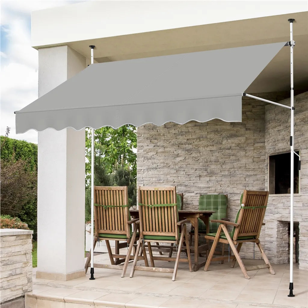Yaheetech Klemm-Sonnenschutz 250 x 180 cm – Höhe 210–300 cm – Handkurbel – Hellgrau