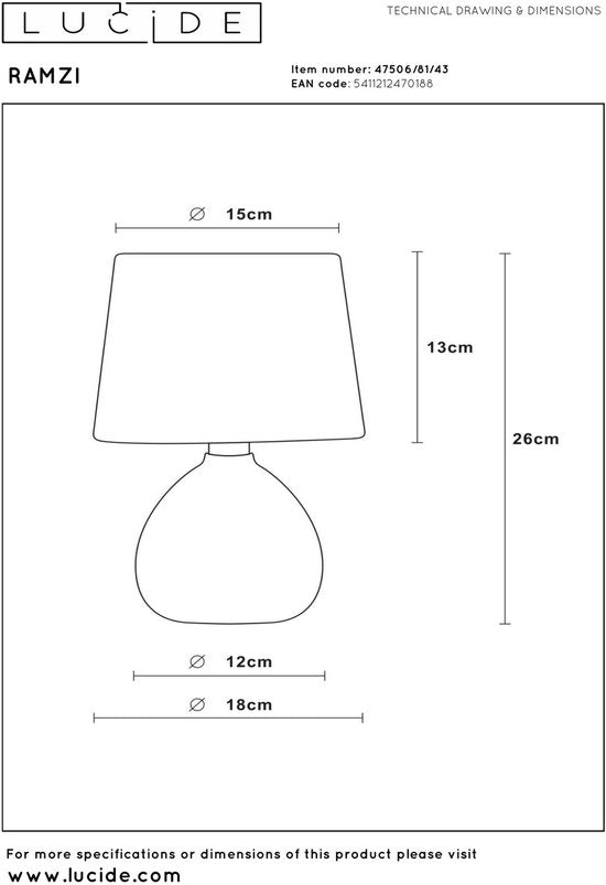 Lucide RAMZI – Tischlampe – Ø 18 cm – 1xE14 – Braun – Japandi