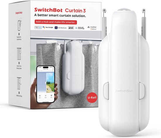 SwitchBot Curtain – U-Rail Version 3 (2023) – Weiß – Smart-Home-Vorhangmotor – Smart-Vorhang – Automatischer Vorhang