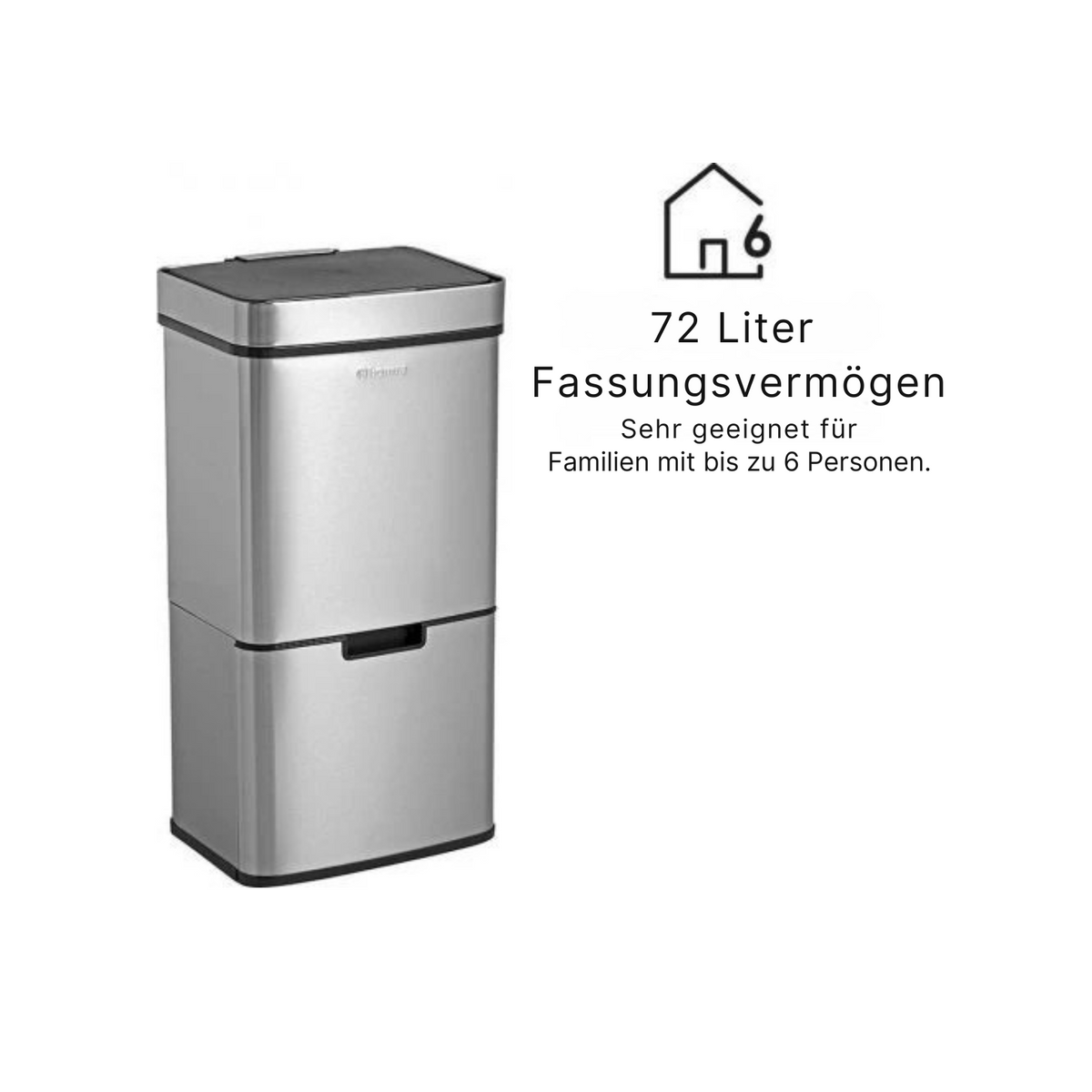 Homra - Mülleimer - 3 Tonnen - 72 Liter (2x12 + 1x48) - mit Infrarotsensor - Edelstahl - Silber