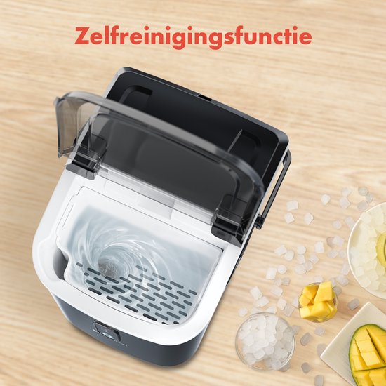 KitchenBrothers Nugget Eiswürfelbereiter - 1.1L - Crushed Ice Maker mit Eisportionierer - Tragbar - 15kg/24 Stunden - Schwarz