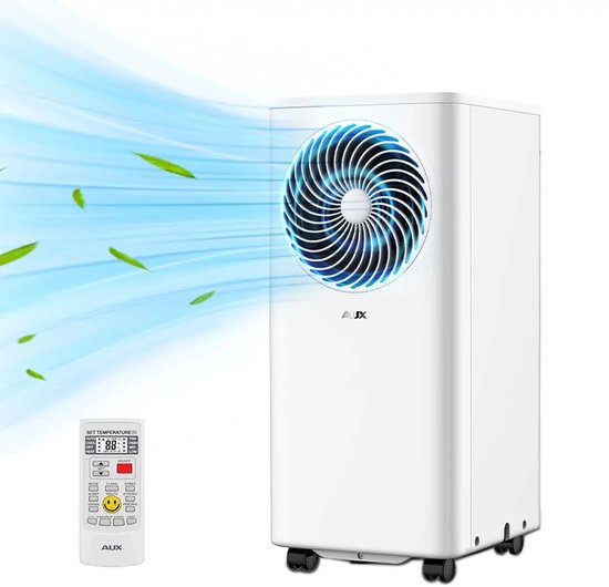 AUX 3-in-1-Mobilklimaanlage 9000 BTU (bis zu 36 m²), Energieeffizienzklasse A, WLAN & Fernbedienung, 4 Betriebsstufen, Selbstdämpfung, Kältemittel R290, waschbarer Filter, inklusive Fensterhalterung