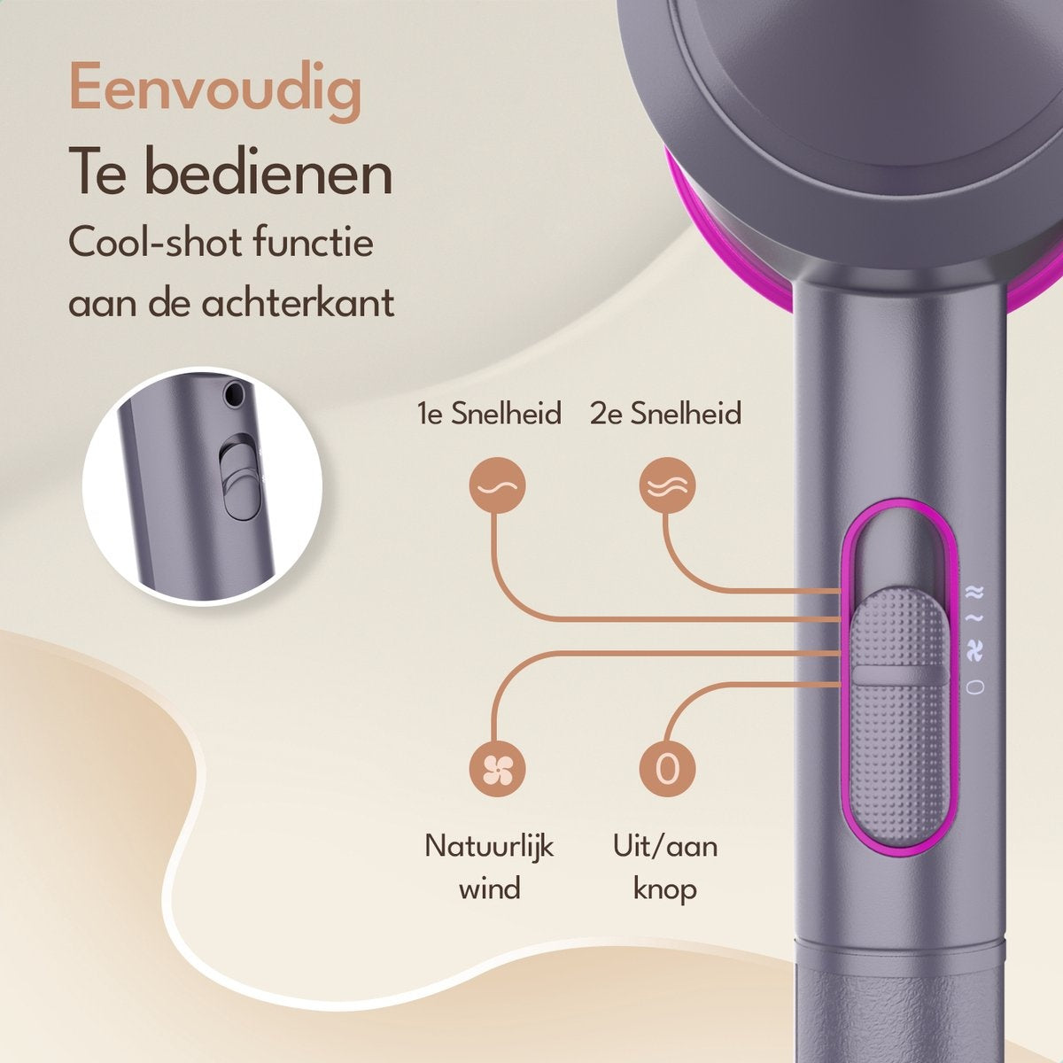 Purelab Haartrockner mit Diffusor - Ionen-Haartrockner - 3 Stufen - Schwarz