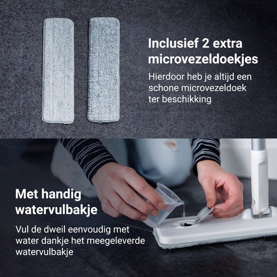 Techweise 4-in-1 Wischsystem mit Spray und klappbarem Eimer mit 2 extra Mikrofasermopps - Wischset mit Sprayfunktion - Bodenwischer - Moppmopp - Moppmopp mit Wringer