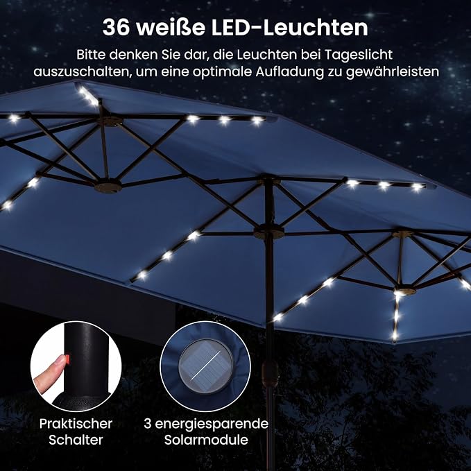 Coast Doppel-Sonnenschirm mit LED-Beleuchtung – 400 x 200 cm – UPF 50+