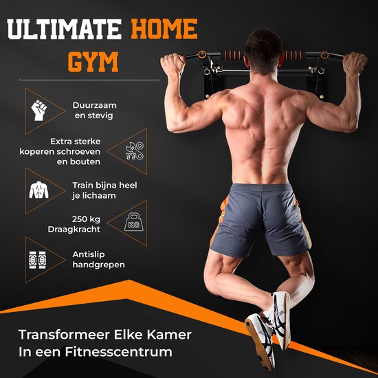 TTD® Premium Klimmzugstange - Klimmzugstation - Wandmontierte Klimmzugstange - Dip Station - Dip Bars - Home Sports - Home Fitness - Hochwertige Materialien - Extra Stabil bis zu 250KG - Inklusive Montageteile - Home workout - Schwarz/Orange