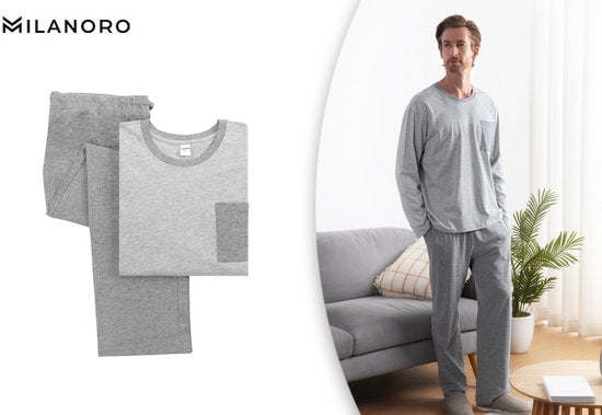 Milanoro - Schlafanzug aus Baumwolle für Männer - Blau - XXL