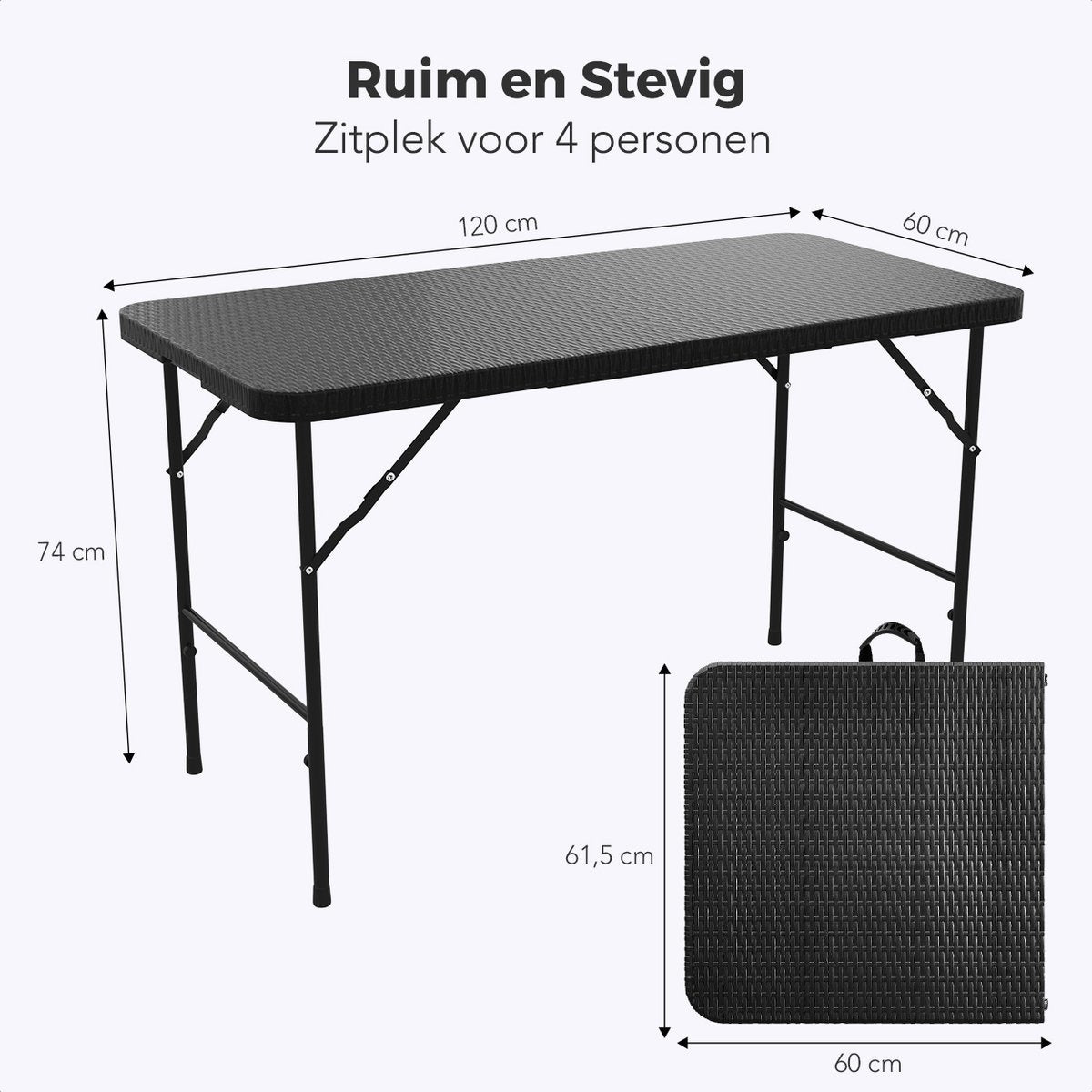 LifeGoods Zusammenklappbarer Tisch - 120 cm - Campingtisch - 4 Personen - Klappbarer Tisch - Schwarz