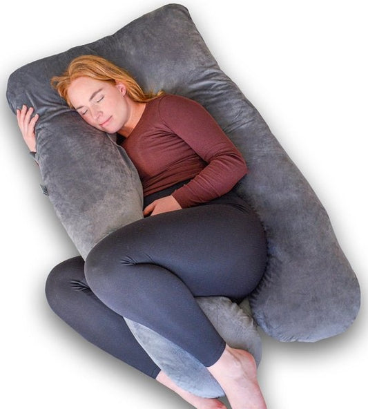 EL Life Schwangerschaftskissen - XXL U-Form - Stillkissen - Seidenkissen - Abnehmbarer Minky-Vliesbezug - 140x80cm - Grau