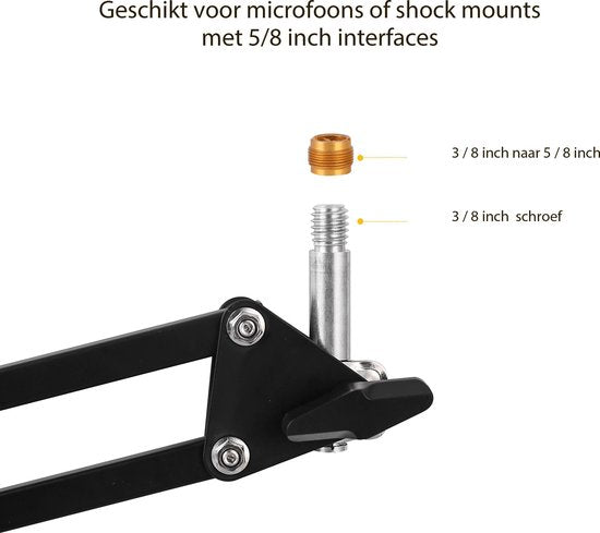 UPLY Mikrofonarm - Inklusive Pop-Filter und Shockmount - Ohne Mikrofon - Boom Arm - Mikrofonständer - Stativ - Faltbar - 360 Grad - Schwarz