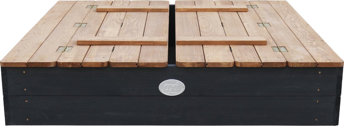AXI Ella Sandkasten aus Holz 100 x 95 x 20 cm – Anthrazit/Braun – Mit Deckel und 2 Sitzbänken – FSC-zertifiziertes Hemlock-Holz