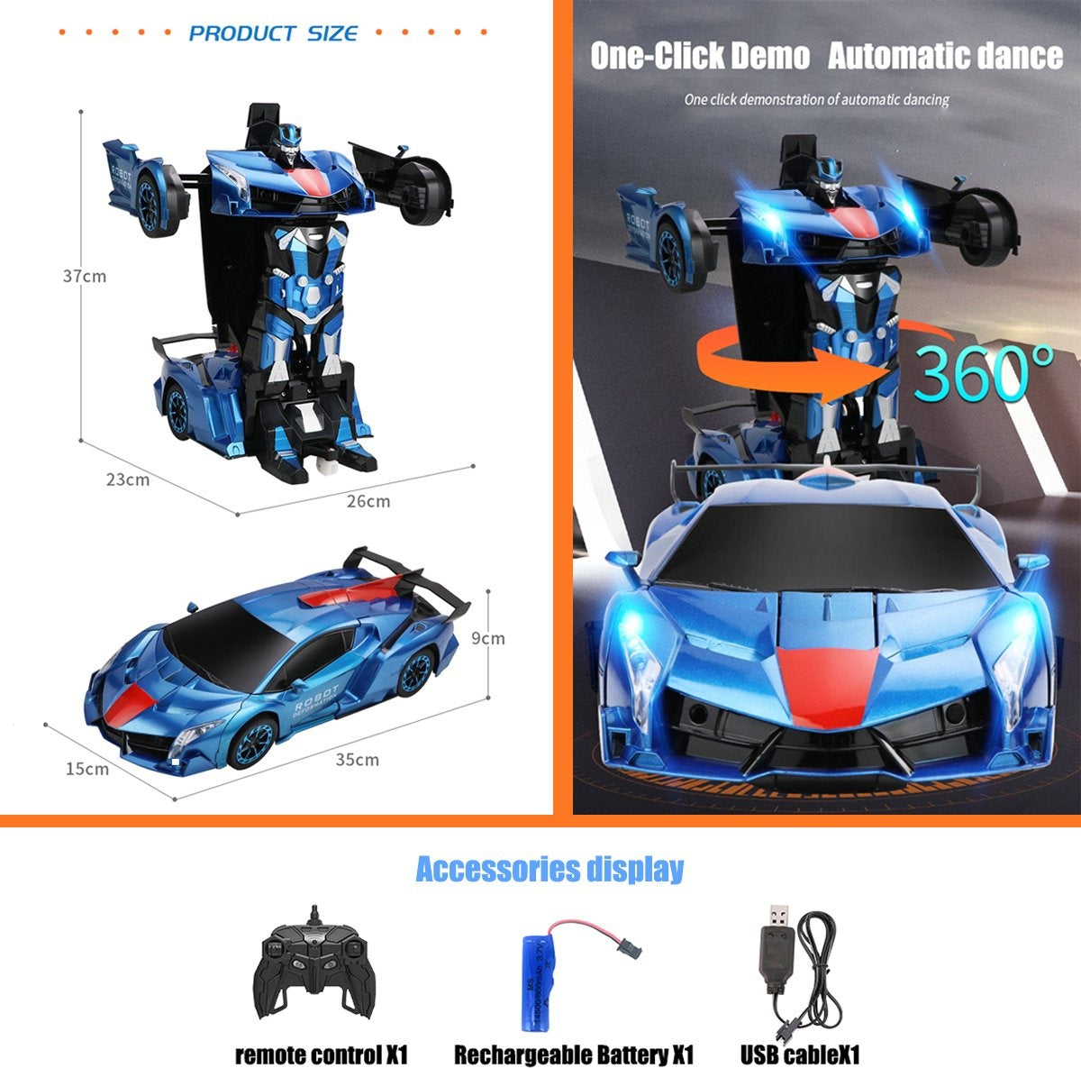 MEWAU 1:12 RC Transforming Car/Roboter - 2 in 1Ferngesteuertes Auto - Gestenerkennung - Spielzeugauto - Grau