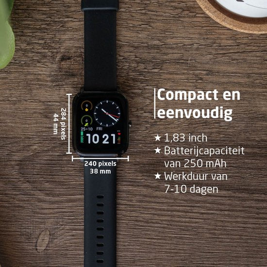 BREND Smartwatch für Frauen und Männer - Schrittzähler, Blutdruckmesser und Herzfrequenzmesser - Sportuhr - wasserdicht - schwarz