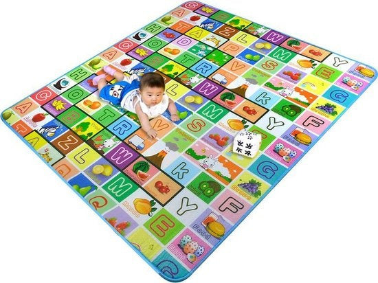 Maboshi Spielmatte - 180x200cm - in fröhlichen Farben - beidseitig bespielbar - Lauflernunterlage Krabbelunterlage - geeignet als Kinderkrabbeldecke - Yogamatte - Picknickdecke und Sportmatte - schützt vor Feuchtigkeit - Geschenke für Kinder