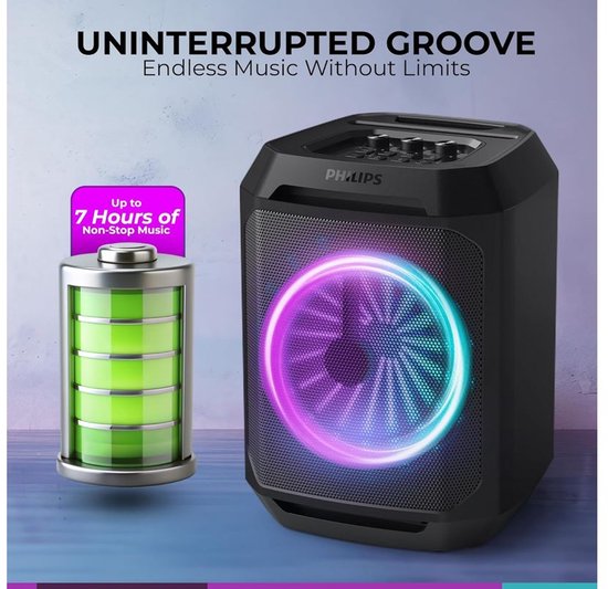 Philips Bluetooth Party Lautsprecher - Karaoke - Party-Lichter - DBB Bass Boost - Bis zu 7 Stunden Spielzeit - Schwarz