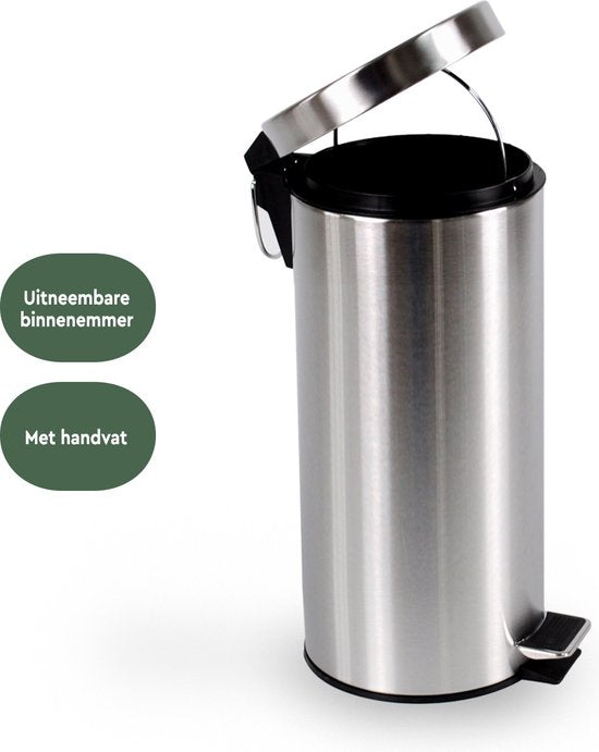 BRASQ Treteimer 30 Liter - Edelstahl - PB130 - Mülleimer mit herausnehmbarem Treteimer - Mülleimer - Abfalleimer - Abfalleimer