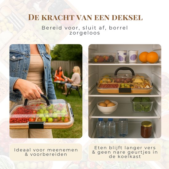 Latium Snackbrett aus Bambusholz inklusive Deckel mit Griff – Luxuriöses Tapas-Brett – Servierbrett – Inklusive kostenlosem E-Book – Weihnachtsgeschenk für Frauen oder Männer