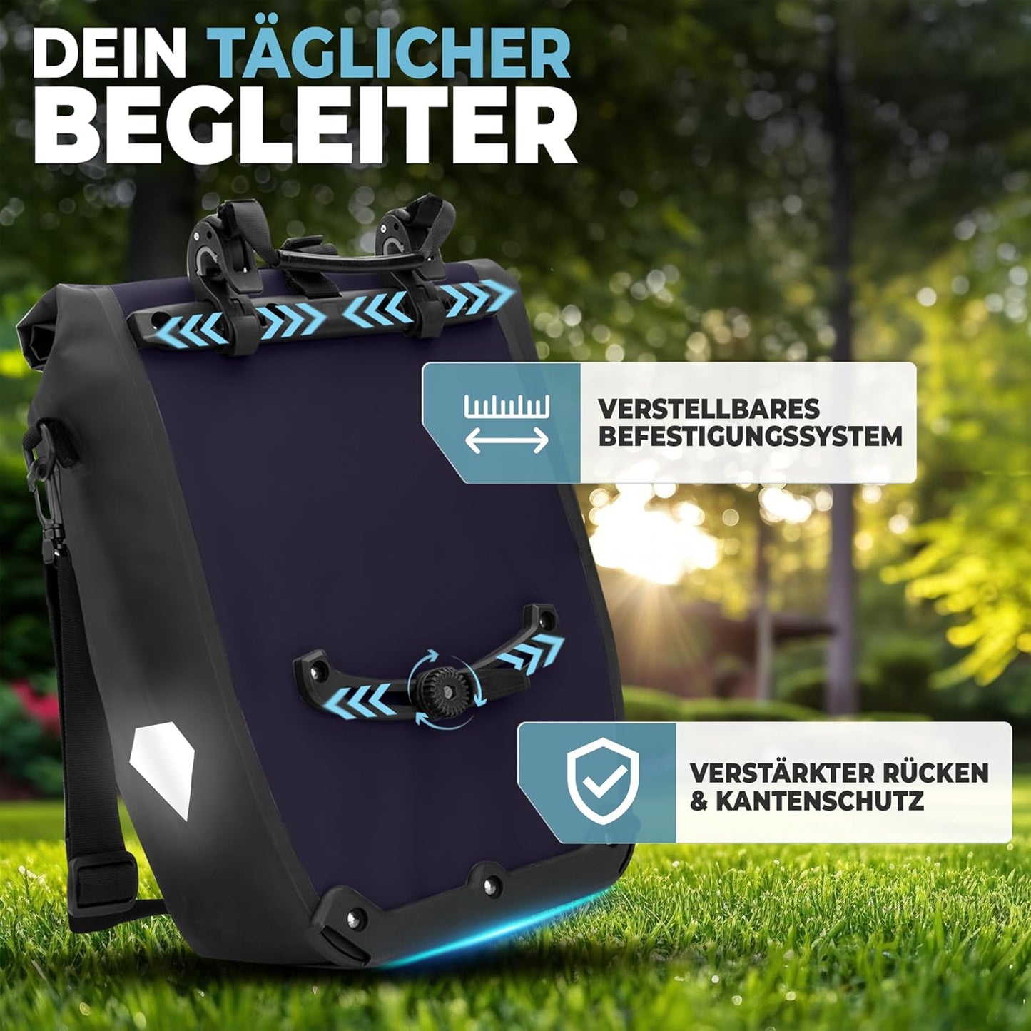 Gepäckträgertasche für Fahrradträger - Tasche für Fahrradträger - Wasserdichte & Umhängetasche - Gepäckträgertasche mit Reflektoren
