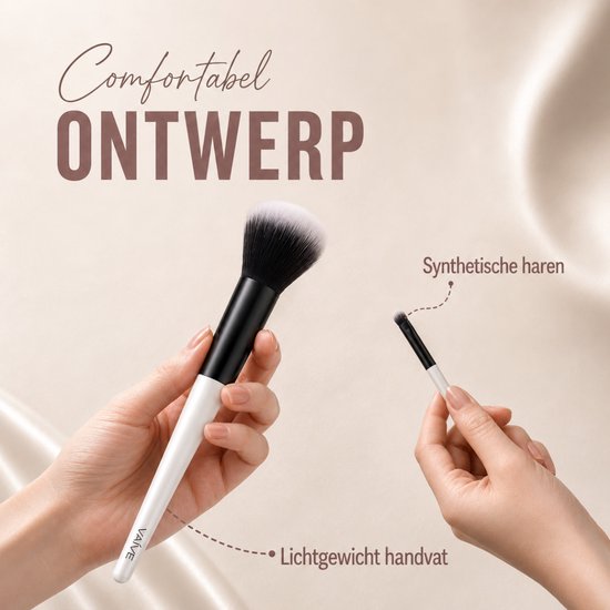 Vaive Make-up-Pinsel-Set, 15-teilig – vegane Pinsel – Pinsel für Foundation, Lidschatten, Rouge, Kabuki und Bronzer – mit Etui – Weiß