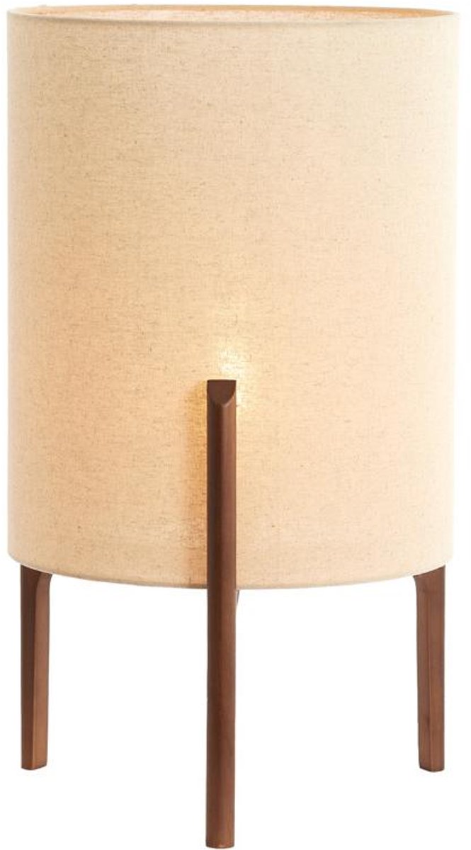 Light & Living Tischleuchte Litto - Holz dunkelbraun - Lampenschirm aus cremefarbenem Stoff Ø35cm