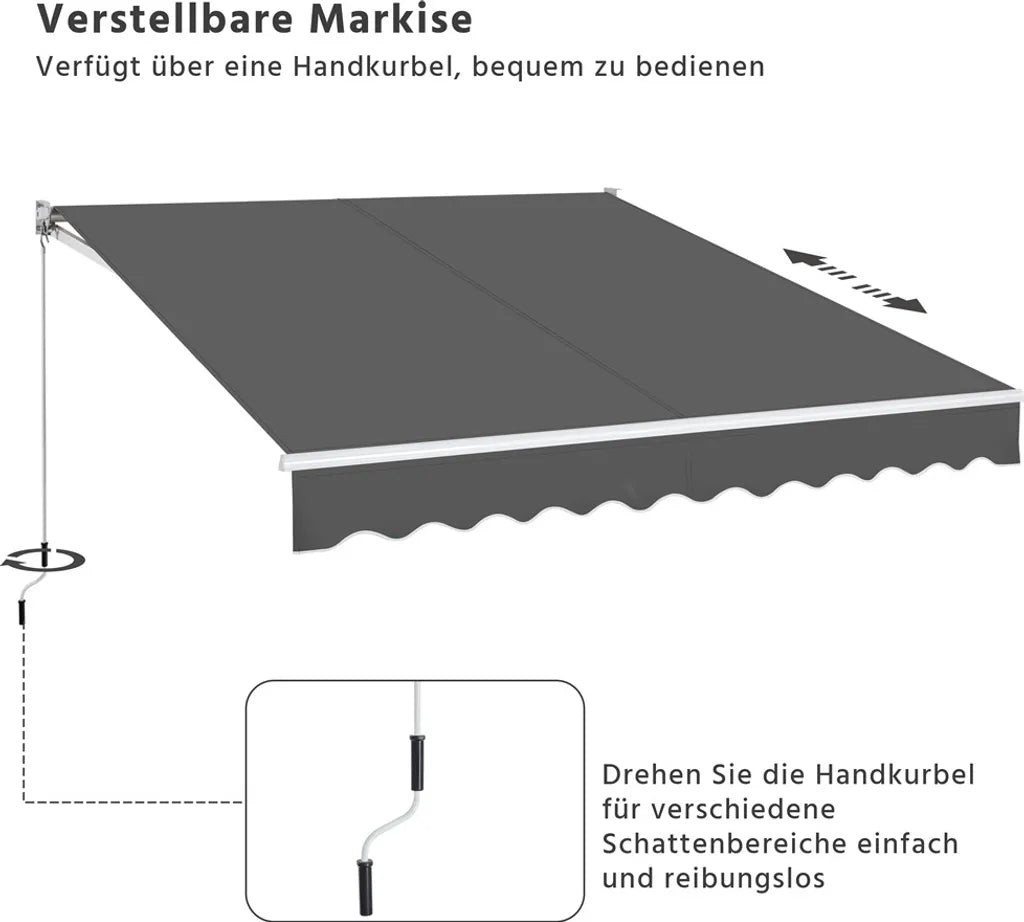 Yaheetech Gelenkarmmarkise 300 × 250 cm - Dunkelgrau - Manuelles Sonnensegel mit Kurbel und verstellbarem Winkel 5-35°