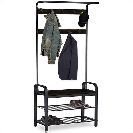 Goliving Garderobe - Garderobenständer - Flurmöbel - Schuhregal - Schuhschrank - Industrieschrank - Metall/Holz - 72 x 34 x 183 cm - Schwarz