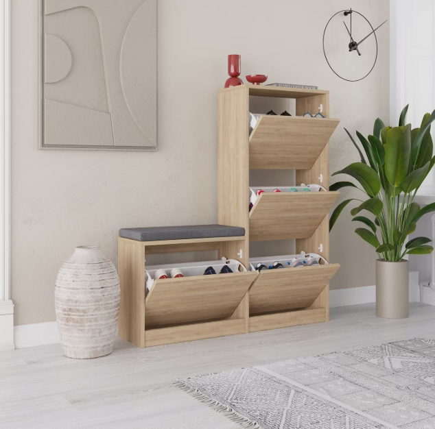 Kalune Dude Schuhschrank Eiche - 105 x 119 x 26 cm - Geräumig und stilvoll