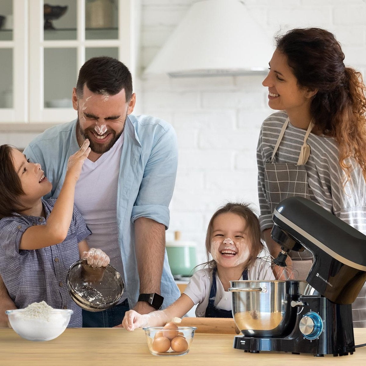 KitchenBrothers Küchenmaschine - Küchenmixer mit 6L-Edelstahl-Mixschüssel - Küchenroboter - 1400W - Schwarz