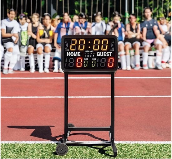 Perel Digitale Anzeigetafel, Multisport, mit multifunktionaler Sportuhr, für den Innen- und Außenbereich, Tischmodell, freistehend oder auf Halterung, 40,5 x 62 cm