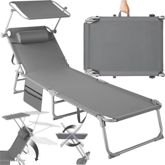 tectake® - Liege Sonnenliege Liege - 4 Positionen, klappbar - grau - 68 x 190 x 28 cm, mit Seitentasche