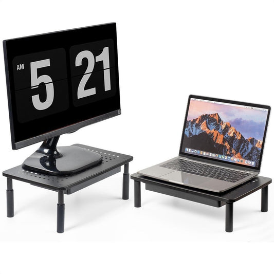 Auronic Monitorständer - Monitoraufsteller - Bildschirmaufsteller - 2 Stück - verstellbar - 37 x 23,5 x 10 cm - Metall - Schwarz