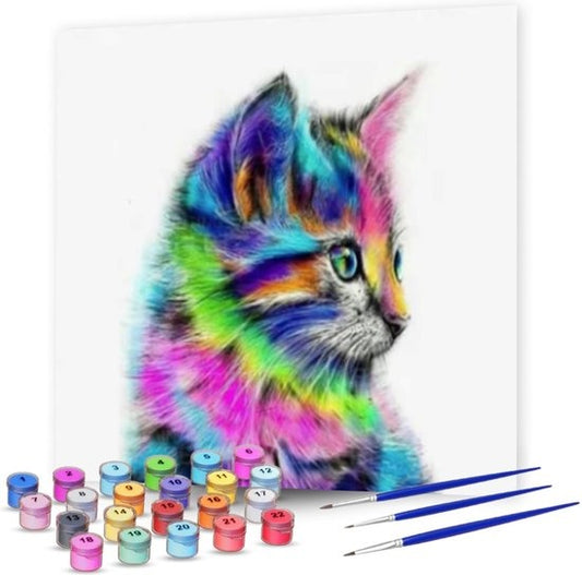 RubyeÂ® Malen nach Zahlen Erwachsene - Bunte Katze - Inklusive Farbe und Pinsel - Leinwand Malerei Leinwand - Farbe nach Zahlen - 40x50cm