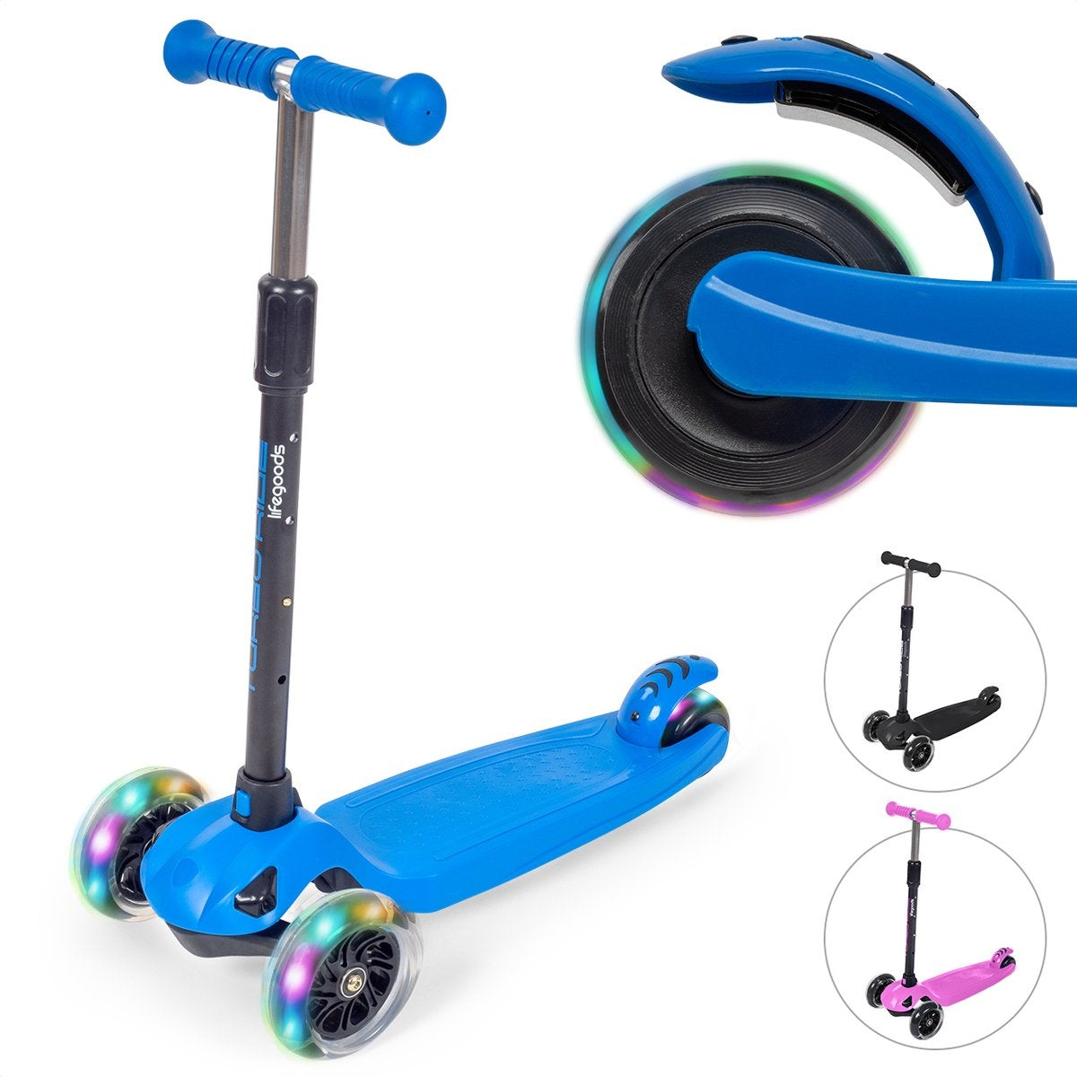 LifeGoods TurboRide Kinder-Roller - Alter 5-8 Jahre - 3 leuchtende Räder - Jungen/Mädchen - Blau