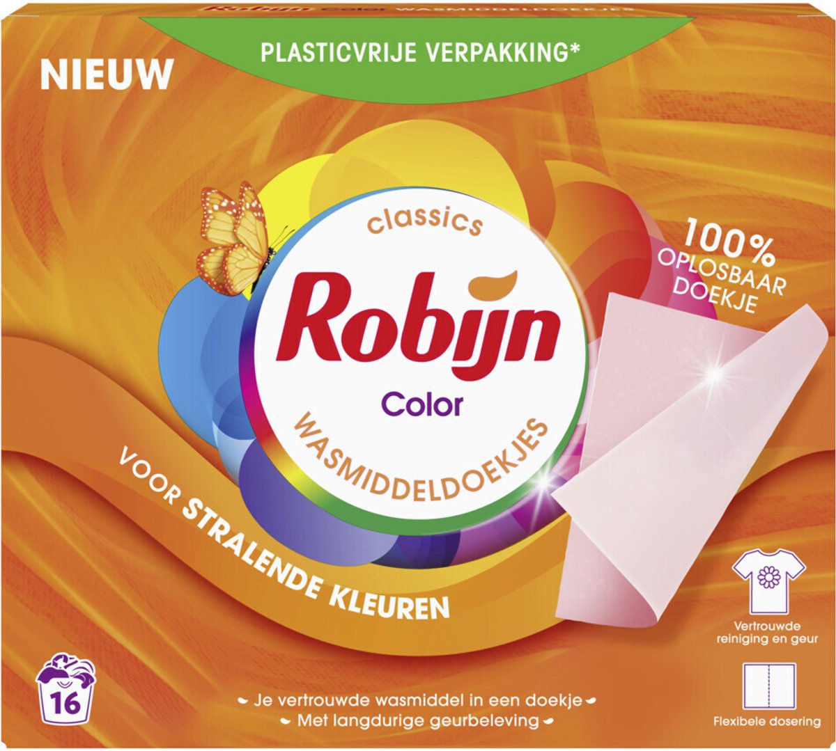 Robijn Color Waschtücher – 10 Packungen – 160 Waschstreifen – Farberhalt