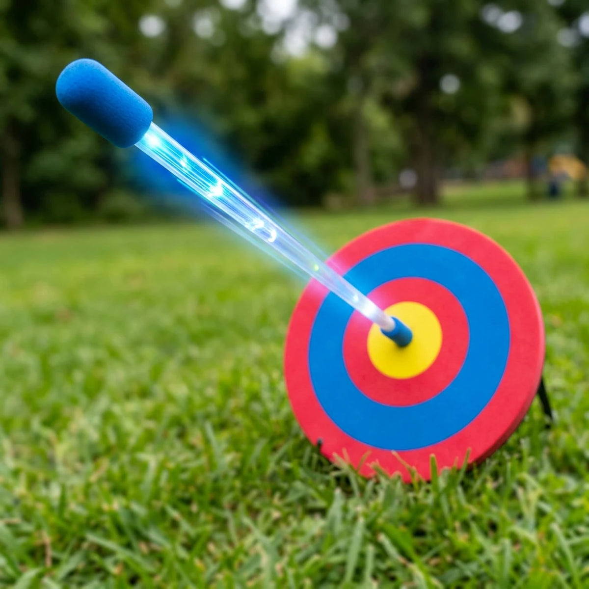 Großer Leuchtbogen mit Glasfaser-Leuchtpfeilen, 60 cm – inklusive Zielscheibe – für Kinder von 5 bis 12 Jahren