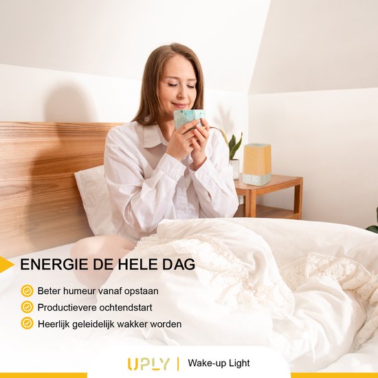UPLY Wake up light - Mit USB-Ladestation - Mit 30 Tönen - Wecker mit Licht - Weißes Rauschen - Digitaler Wecker