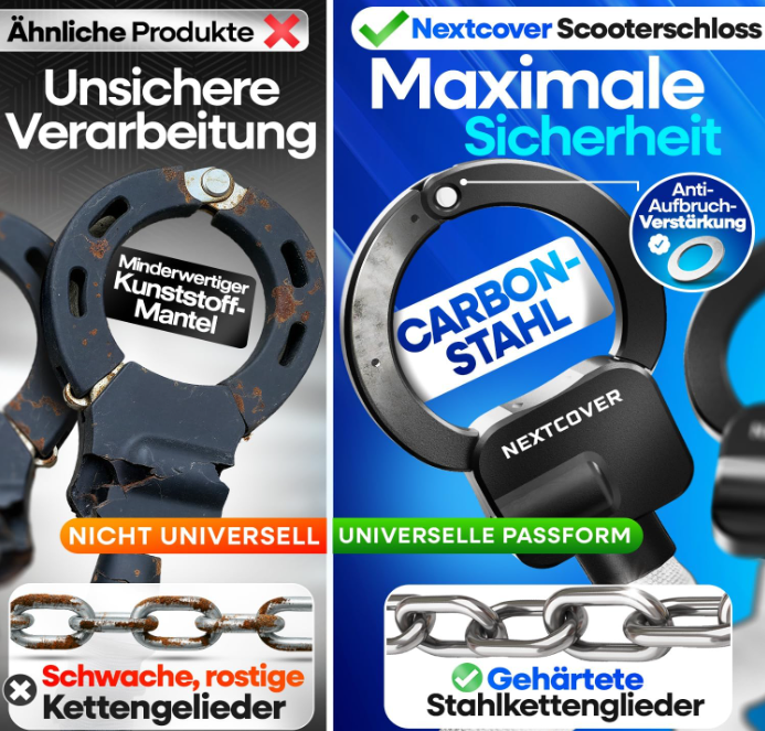 NEXTCOVER E-Scooter-Schloss im Handschellen-Design – 90 cm – Stahl – Reflektierend