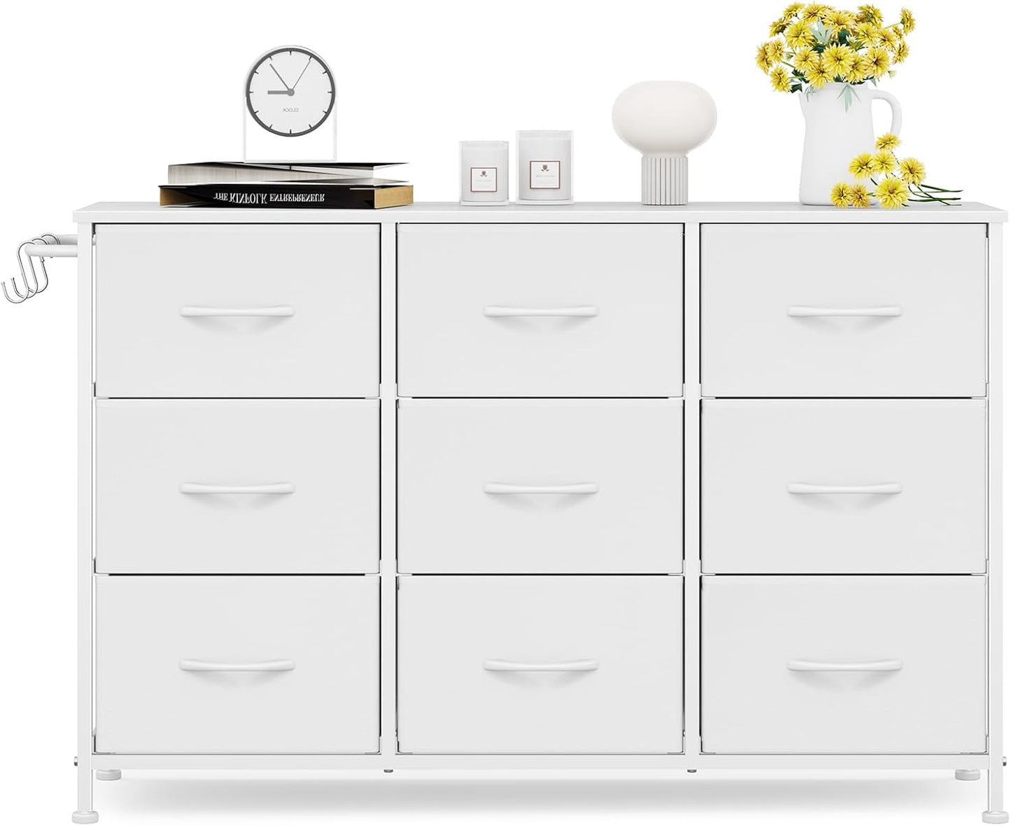 Leader Accessories Kommode mit 9 Schubladen aus Stoff für Flur und Wohnzimmer – 100 x 30 x 65 cm – Weiß
