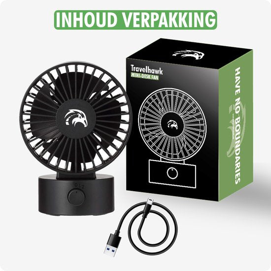 Travelhawk Mini USB-Ventilator - Tischventilator - Mini-Ventilator - klein, leise und geräuschlos - zwei Motoren - neigbar - 2 Geschwindigkeiten - schwarz