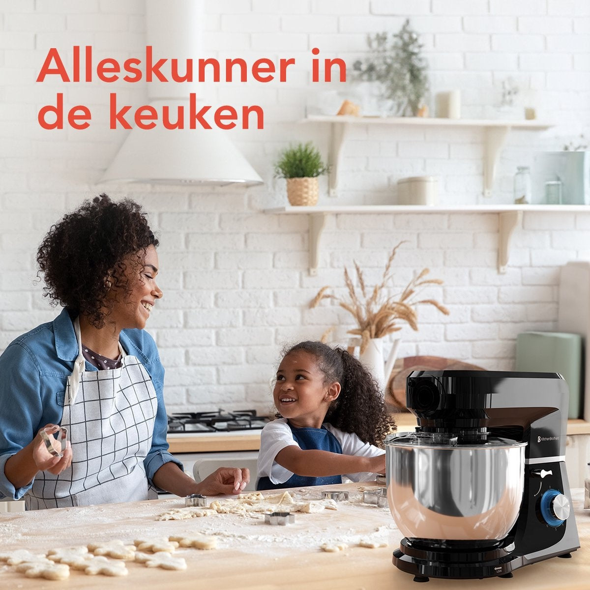 KitchenBrothers Küchenmaschine - Komplettset - 15 Zubehörteile - Küchenroboter - 6L - 1500W - Schwarz