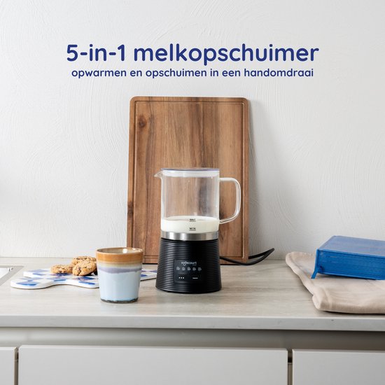 Safecourt Kitchen Glas-Milchaufschäumer - Elektrischer Milchaufschäumer - Antihaftbeschichtung - 600 Watt - Schwarz