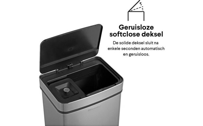 Homra - NEXO Mülleimer - 3 Fächer - 72 Liter (2x12 + 1x48 L) - mit Infrarotsensor - Edelstahl - Grau