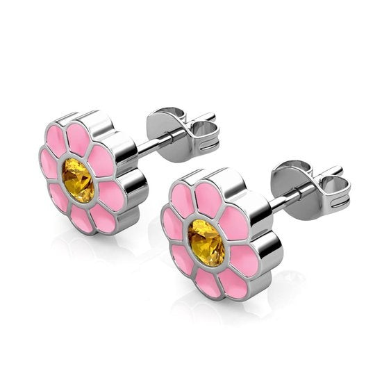 Yolora Kids Pink Floral Earrings - Kalpa Camaka Crystals - 18K Weißgold vergoldet - Kind - Mädchen Ohrstecker Farbe Silber - Schmuck Kinder - Luxus Geschenkbox - Geschenkbox - Geschenkverpackung - Schöne Geschenkverpackung
