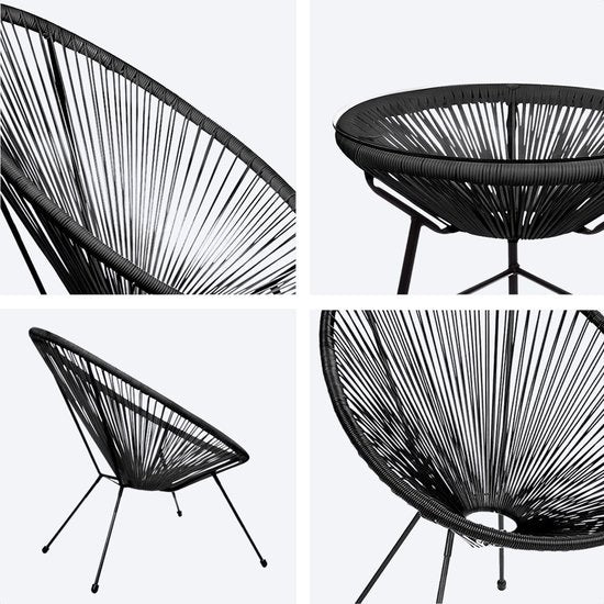 LifeGoods - Acapulco Bistro Set - 3-tlg. - Gartenset mit Beistelltisch - Schwarz