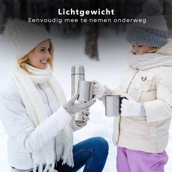 Thermosflasche – Thermosbecher – Isolierkanne – Doppelwandig – 0,5 Liter – Edelstahl – Für heiße und kalte Getränke – Inklusive E-Book
