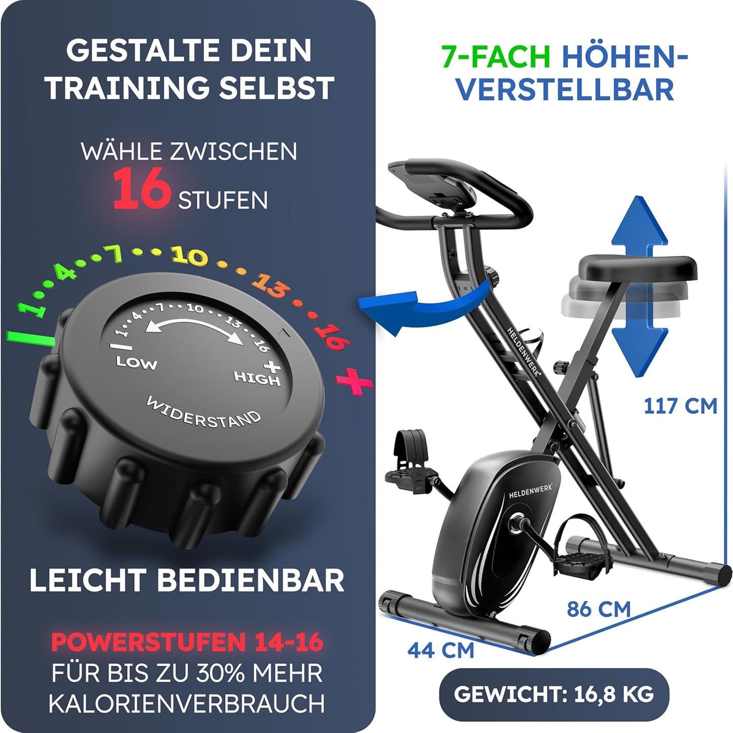 Heroic Work Heimtrainer - faltbar - belastbar bis zu 150KG - Schwarz