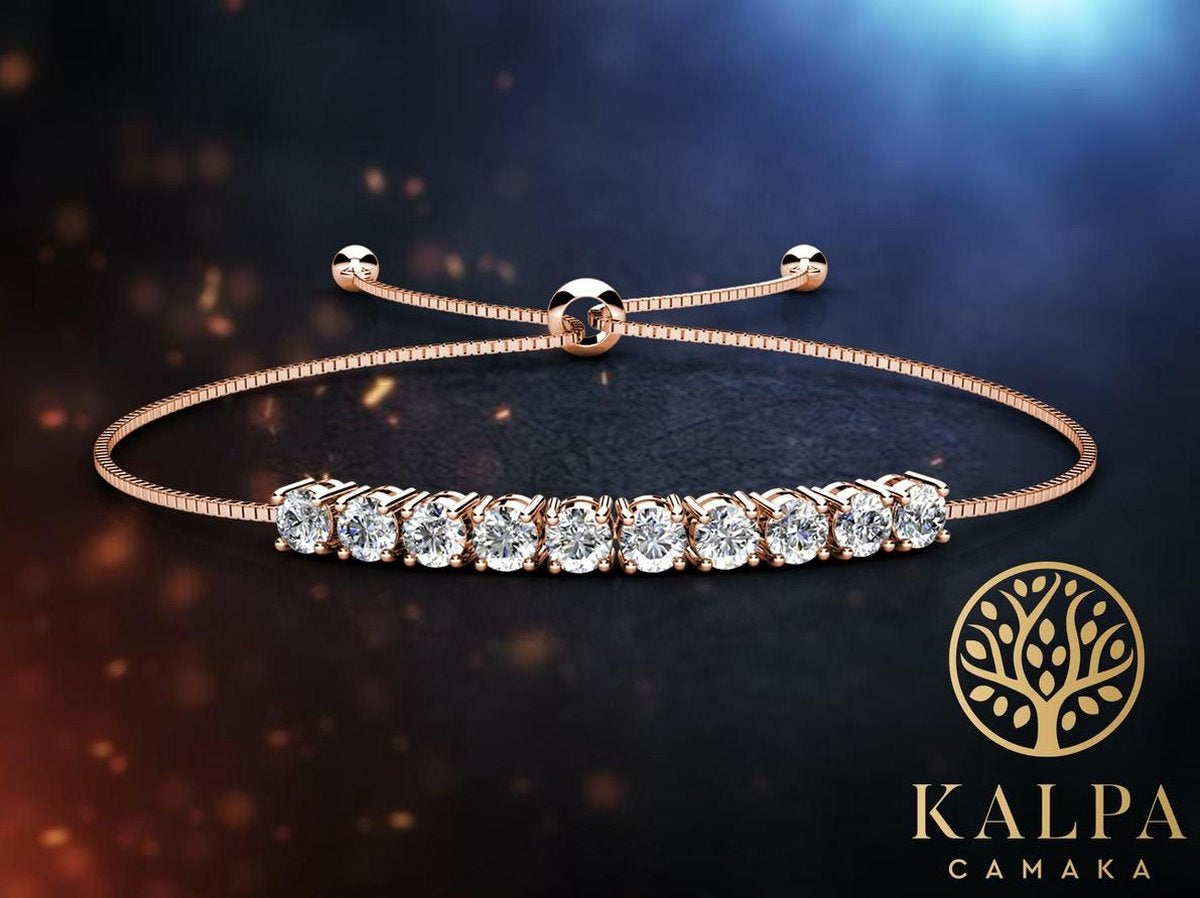 Yolora Damenarmband - Mit 10 Kalpa Camaka Kristallen - 18K Roségold vergoldet - Rosa