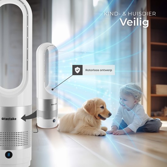 tectake® Turmventilator Polar - Säulenventilator inklusive Fernbedienung - 8 Geschwindigkeitsstufen und Timer - 80° Rotationsfunktion - Leiser Ventilator (35-55dB) - Standventilator mit LED-Bedienfeld - 55,5 cm hoch - Luftkühler - Weiß
