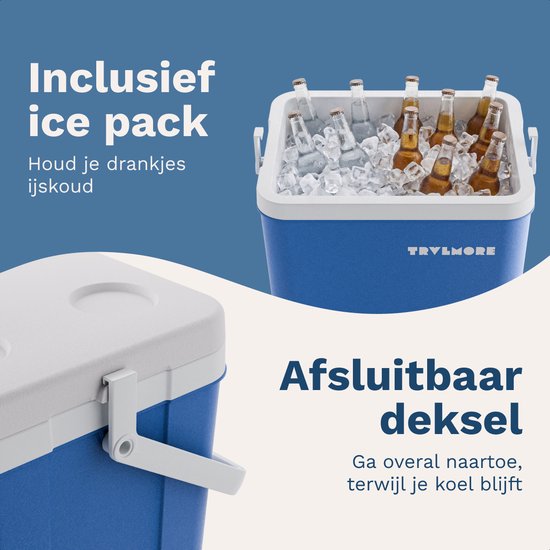 TRVLMORE Cool Box 26L - 65-Stunden-Kühlung - Kühlbox - Inklusive 2 Kühlelemente - Blau